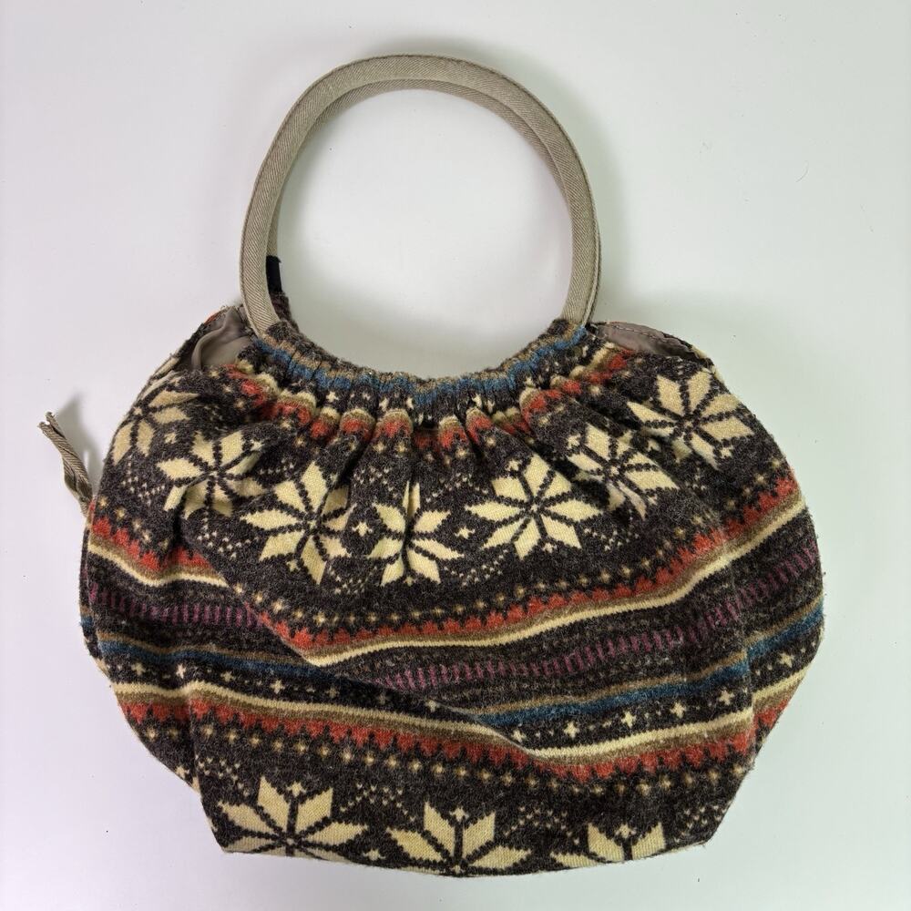 Mossimo Y2K Fair Isle Round Top Handle Purse Flannel Snowflake Winter Hobo Bag
